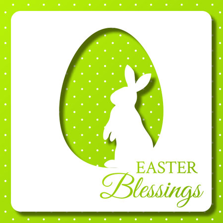 Easter vector illustration. Colorful papercut postcard with text. Season Holiday greeteng with cute bunny and egg. Creative invitation, decoration, poster, flyer template. Nature spring background.のイラスト素材