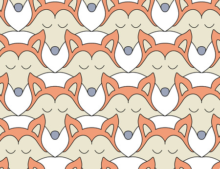 Fox cartoon seamless pattern. Cute fox vector pattern. Orange fox's head. Good for print, textile, fabrics, wallpaper, decoration.のイラスト素材