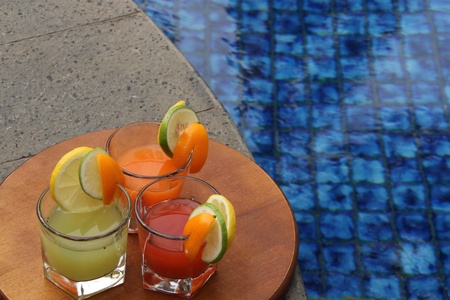 Three Juices Served Outdoor by the Pool