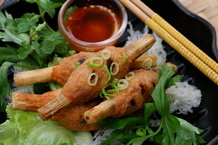 Chao Tom, Vietnamese shrimp cake on sugar cane skewersの写真素材