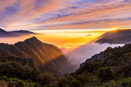 gorgeous sunbeam sunset at Kings Canyon National Park.
