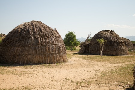 huts in the village tribe Arbore Ethiopiaの写真素材
