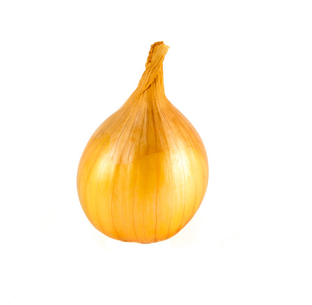 Golden onion on white background isolatedの写真素材