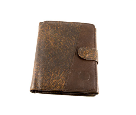 a brown leather wallet on white backgroundの写真素材