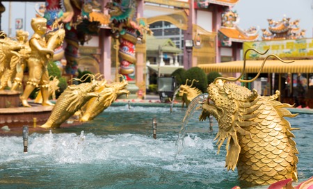 jet of water shoots from a gold fishの写真素材
