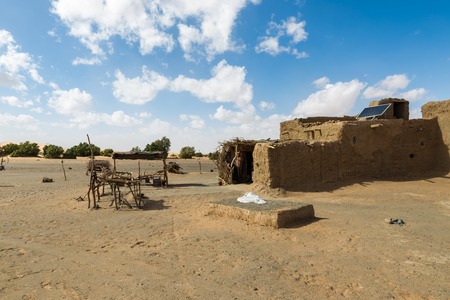 hut Berber in the Sahara desert with solar batteryの写真素材