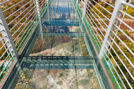 glass suspension bridge in the mountains, Chinaの写真素材