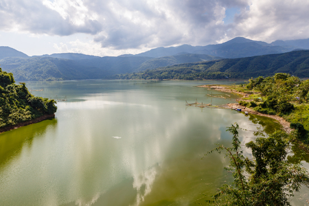 Nam na River, mountain river and cloudy sky, beautiful landscape Lai Chau province Vietnamの写真素材