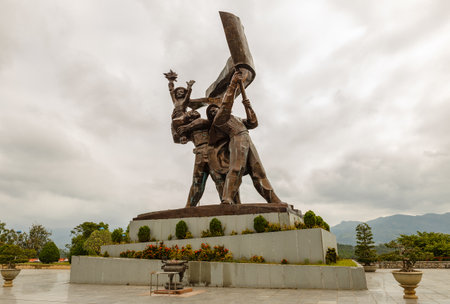 Dien Bien Phu, Vietnam - November 24, 2018: The battle of Dien Bien Phu victory statue at D1 Hill. a famous Historical site of the battle of Dien Bien Phu.のeditorial素材