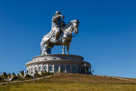Tsonjin boldog, Mongolia - September 14, 2018: The giant Genghis Khan Equestrian Statue is part of the Genghis Khan Statue Complex on the bank of the Tuul River at Tsonjin Boldog, near Ulaanbaatar.のeditorial素材