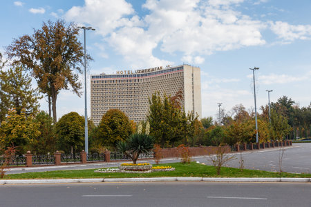 Tashkent, Uzbekistan - November 3, 2019: Hotel Uzbekistan in Tashkent. Five star hotel in Tashkent.のeditorial素材