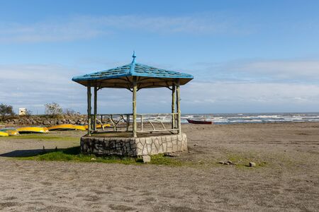 gazebo on the sandy shore of the Caspian Sea, Iran.の写真素材