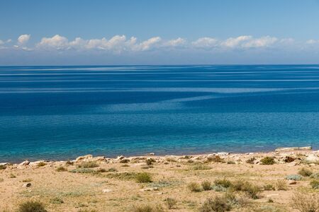 Lake Issyk-kul, Kyrgyzstan, the largest lake in Kyrgyzstan, south shore of the lakeの写真素材