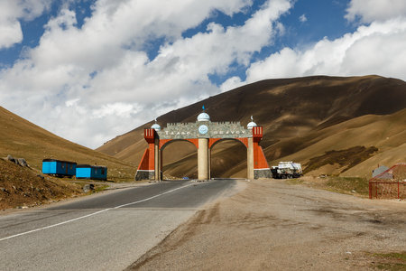 Chui area, Kyrgyzstan - October 07, 2019: Entrance to the Talas region. The smallest region of Kyrgyzstan.のeditorial素材