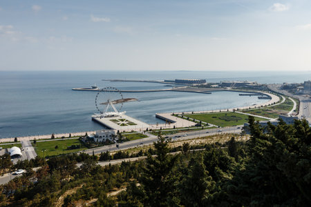 Baku, Azerbaijan - November 14, 2019: Baku Ferris Wheel, also known as the Baku Eye and Devil's Wheel, is a ferris wheel on Baku Boulevard.のeditorial素材