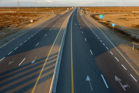 Bilasuvar, Azerbaijan - November 16, 2019: Baku-Astara highway in Azerbaijan M3 highway.のeditorial素材