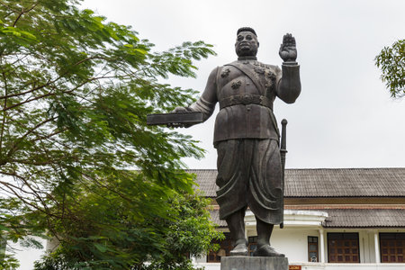 Luang Prabang, Laos - December 01, 2018: Statue of Sisavang Vong of the National museum complex of Luang Prabang.のeditorial素材