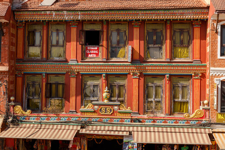 Kathmandu, Nepal - November 12, 2016: facades of houses at the Boudhanath stupa in Kathmandu.のeditorial素材