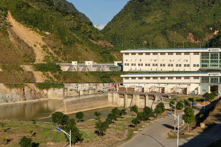 Phong Tho, Lai Chau, Vietnam - November 21, 2018: Hydropower Nam Na 2. Hydropower plant, located on the river of the same name, is just part of Vietnam impressive hydropower potential.のeditorial素材