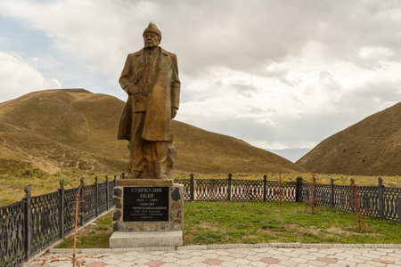 Toktogul District, Kyrgyzstan - October 08, 2019: Monument to Suerkulov Abdy. Suerkulov Abdy Soviet party and statesman of the Kirghiz SSR, Chairman of the Council of Ministers of the Kirghiz SSR.のeditorial素材