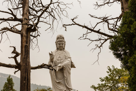 Dengfeng, China - October 17, 2018: Statue at Shaolin Monastery. Ganlu platform, also called platform for translating Buddhist sutra.のeditorial素材