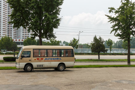 Pyongyang, North Korea - July 27, 2014: Tourist bus in Pyongyang. The Korea International Travel...