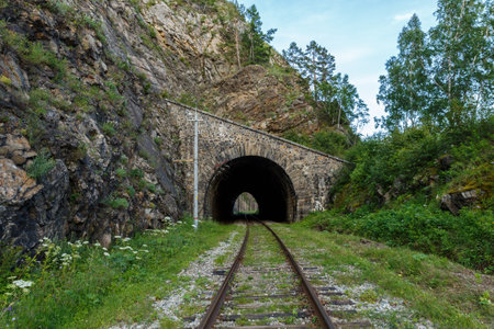 Circum-Baikal Railway. Old railroad tunnel number 29 on the railway. tunnel Sharyzhalgay-2の写真素材