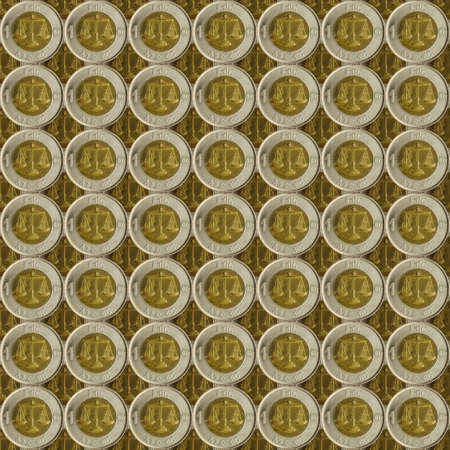 One Ethiopian Birr coin. Reverse of the coin. Background from coins. Full frame shot of coins.の写真素材