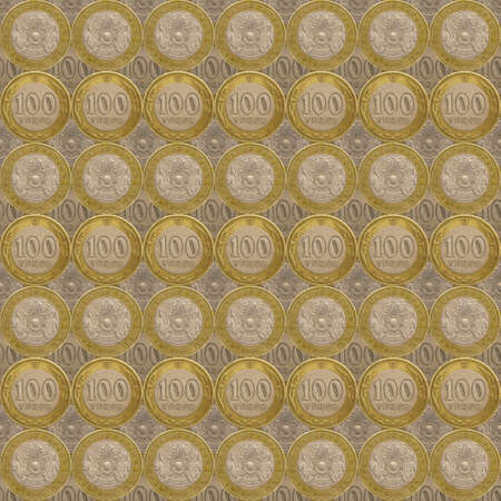 100 Kazakhstani tenge coin. Background from coins. Full frame shot of coins. obverse and reverse of the coin.の写真素材