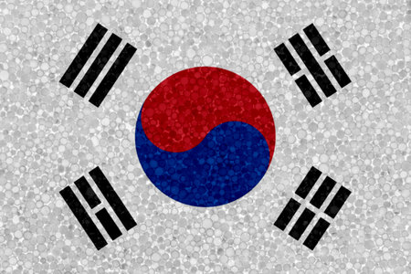 south korea flag on foam texture. national flag painted on the surface of plastic foamの写真素材