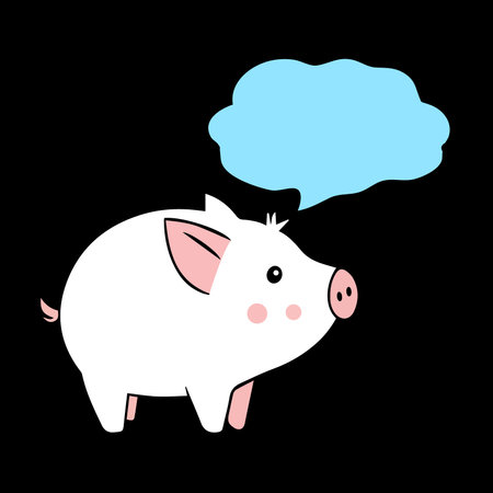 Illustration of a cute pig with speech bubble on a black background. vector illustrationのイラスト素材