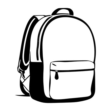 school bag icon over white background, black and white design. vector illustrationのイラスト素材