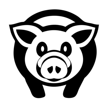 piggy animal cartoon vector illustration graphic design in black and whiteのイラスト素材