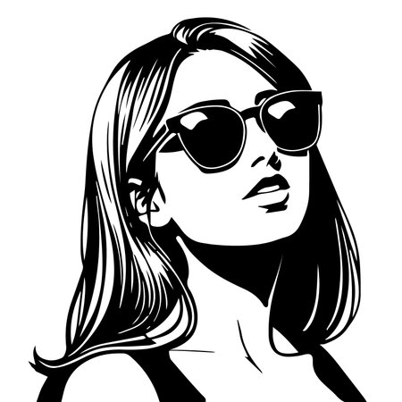 Beautiful girl in sunglasses. vector illustration. black and white.のイラスト素材