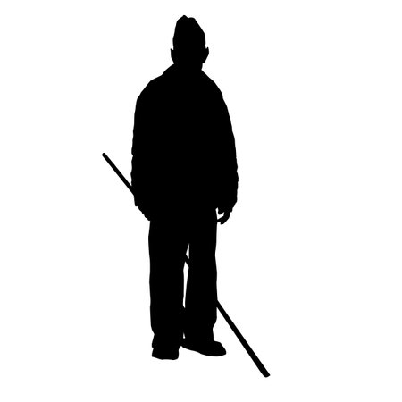 Vector silhouette of a man with a staff on a white background. vector illustrationのイラスト素材