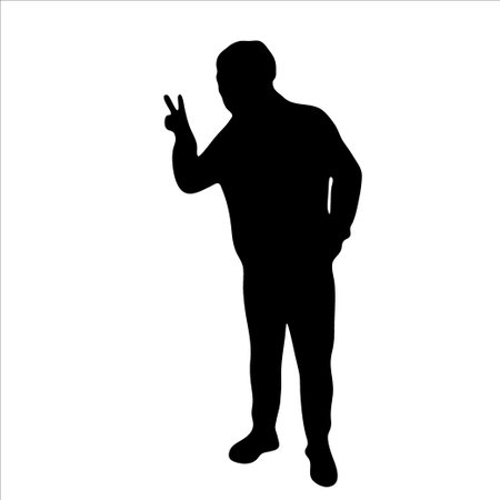 Silhouette man with showing his hand victory sign. vector illustrationのイラスト素材