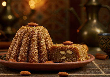 Sellou, a traditional Moroccan dessert with almonds and sesame seeds. This sweet and nutty treat is perfect for Ramadan and other festive celebrations.の素材
