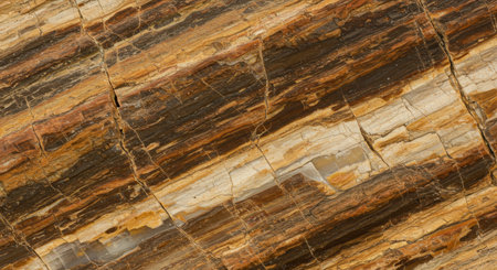 A striking close-up of petrified wood reveals its intricate mineralized patterns, rich earthy tones, and natural cracks, highlighting ancient organic transformation.の素材