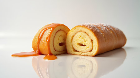 Savor the sweet, rich guava duff, a traditional Bahamian dessert, showcasing its decadent filling and golden roll.の素材