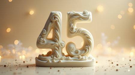 Delicate white chocolate number 45 showcases artisan craftsmanship, perfect for celebrating a special milestone or occasion with elegance.の素材