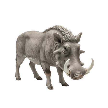 A realistic gray warthog animal figurine with large white tusks. This african wildlife toy is a perfect collectible for children.の素材