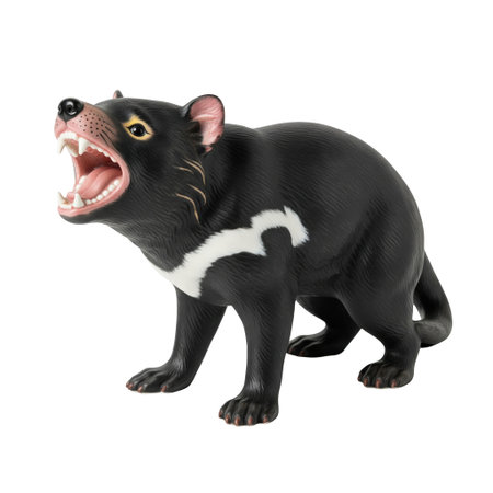Tasmanian devil plastic toy figurine snarling aggressively with its mouth open. This realistic australian animal is isolated.の素材