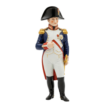 A historical porcelain figurine of a French emperor in a military uniform. A perfect collectible souvenir of European history.の素材