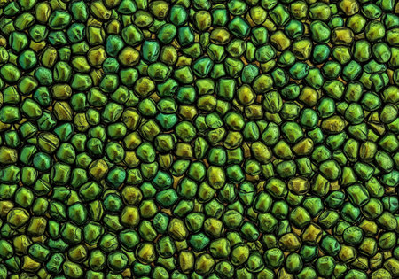 Abstract background texture of small iridescent green and yellow stones creating a vibrant pattern. A beautiful and colorful wallpaper.の素材