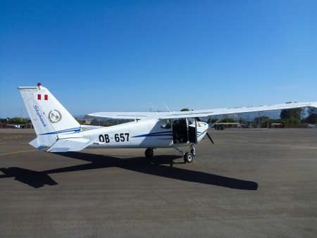 Cessna aircraft for a scenic flight tour of the ground paintings of Peru Nascaのeditorial素材