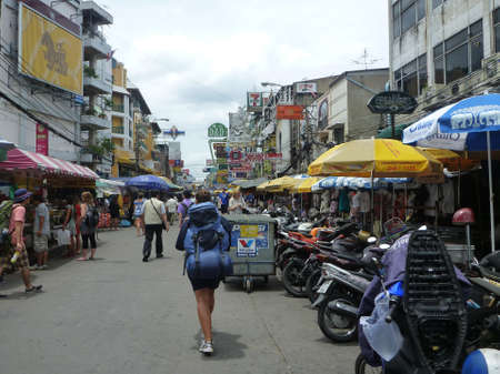 Khao San Road, a sacred place for backpackers in downtown Bangkok, Thailandのeditorial素材