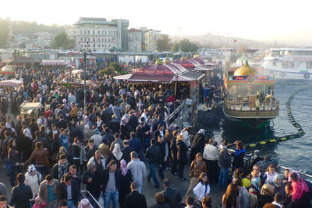 A stall boat selling mackerel sandwiches near Galata Bridge in Istanbul, Turkeyのeditorial素材