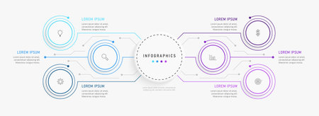 Vector Infographic label design template with icons and 6 options or steps. Can be used for process diagram, presentations, workflow layout, banner, flow chart, info graph.のイラスト素材