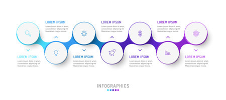 Vector Infographic label design template with icons and 7 options or steps. Can be used for process diagram, presentations, workflow layout, banner, flow chart, info graph.のイラスト素材