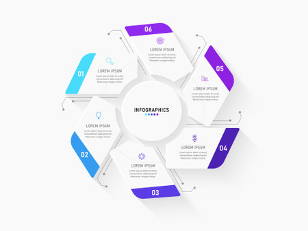 Vector Infographic label design template with icons and 6 options or steps. Can be used for process diagram, presentations, workflow layout, banner, flow chart, info graph.のイラスト素材